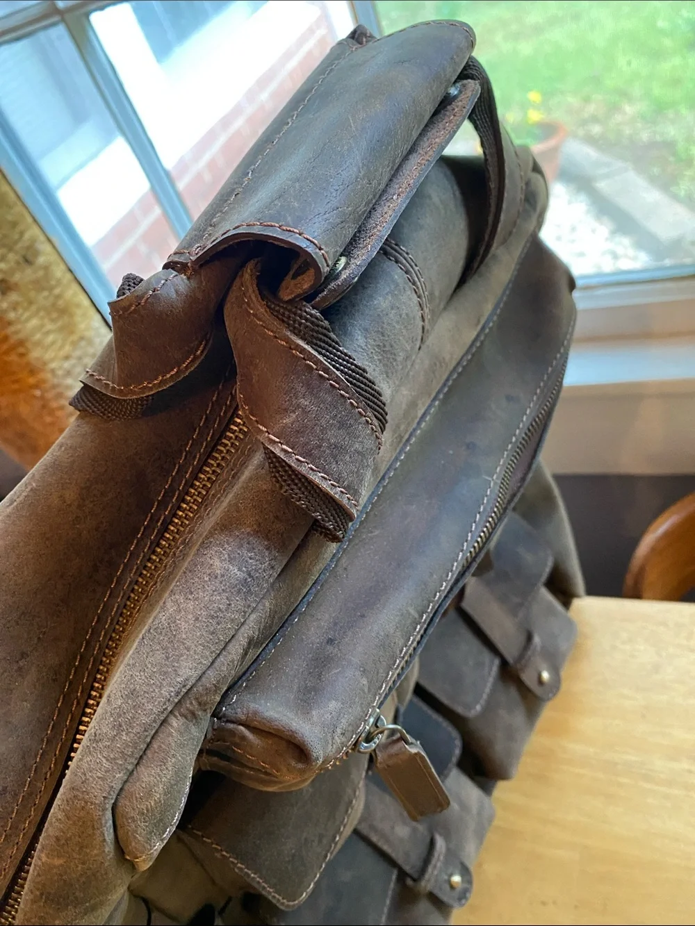 LUXEORIA Multi Pocket Bafallo Leather Laptop Utility Backpack Brown